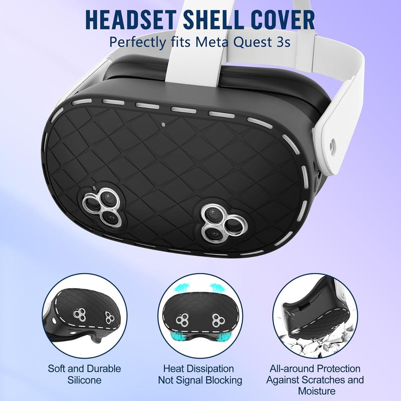 ms cleo Silicone Cover Set Compatible with Meta/Oculus Quest 3s Accessories, Silicone Face Cover, Controller Grip Cover, Camera Lens Protector, VR Shell Cover, Protective Lens Cover, Not Fit Quest 3 - Image 2